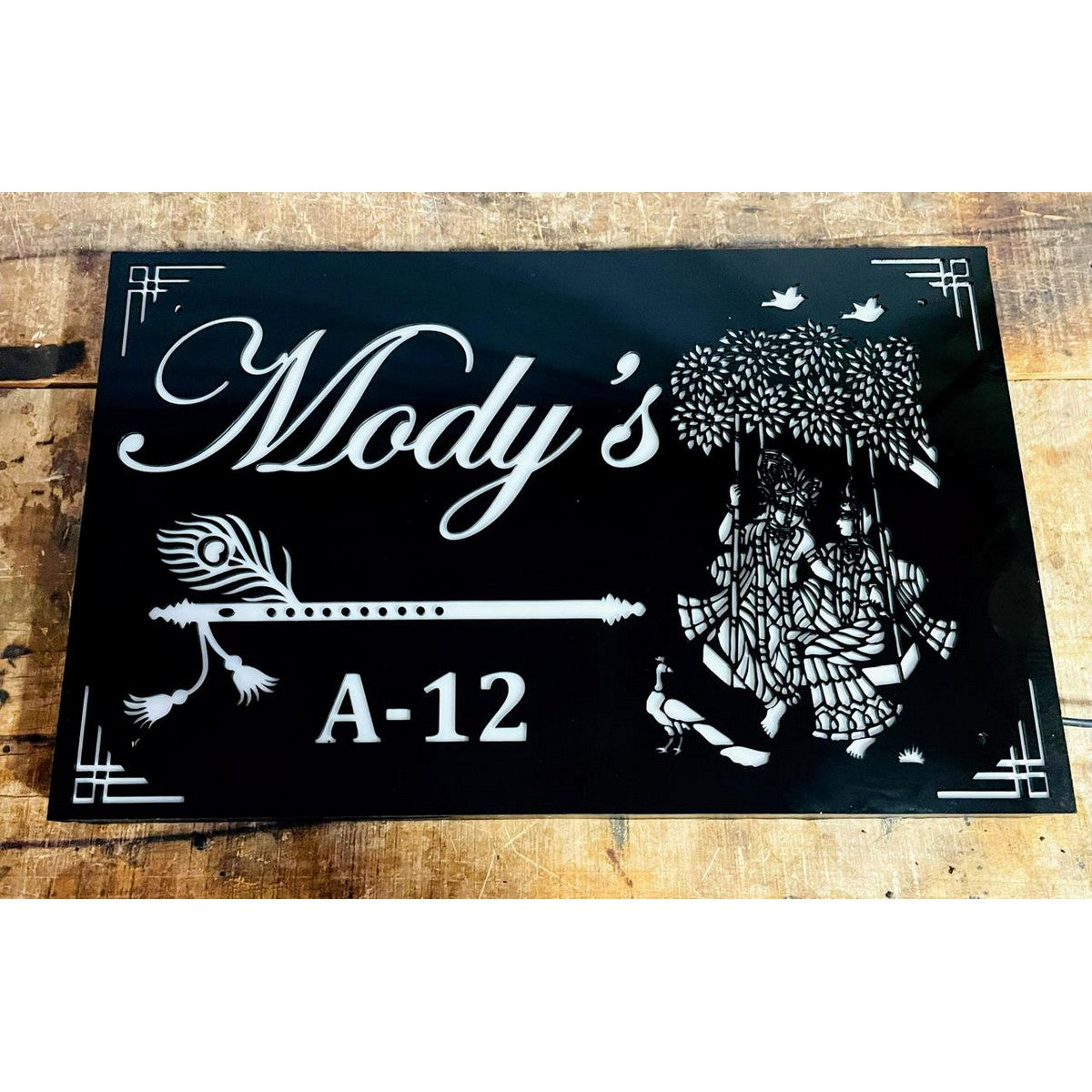 Radha Krishna Acrylic LED Name Plate