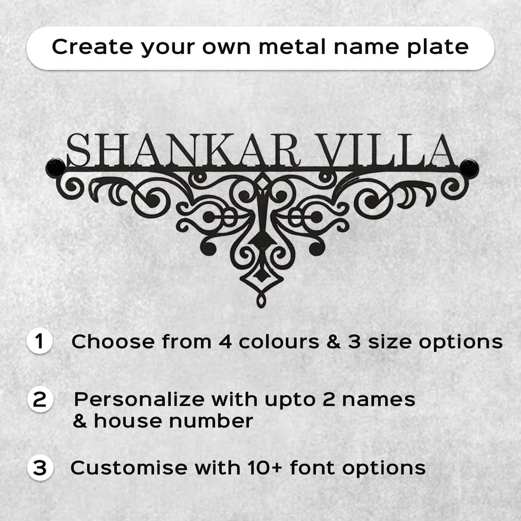 Personalized Metal Name Plate for Home – Weatherproof Mild Steel Name Plate for Villa & House Entrance - Harshita Craft