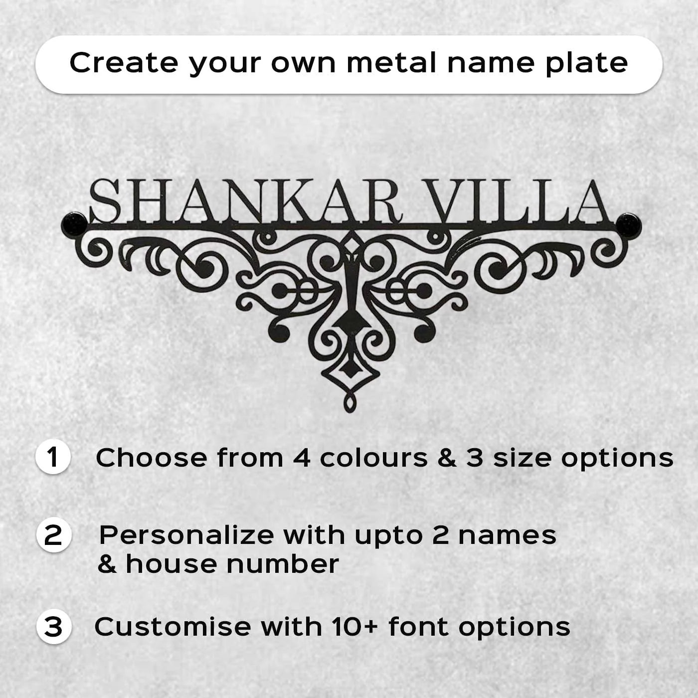 Personalized Metal Name Plate for Home – Weatherproof Mild Steel Name Plate for Villa & House Entrance - Harshita Craft