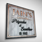 White 3D Geometric Acrylic Name Plate with ACP Base - Harshita Craft