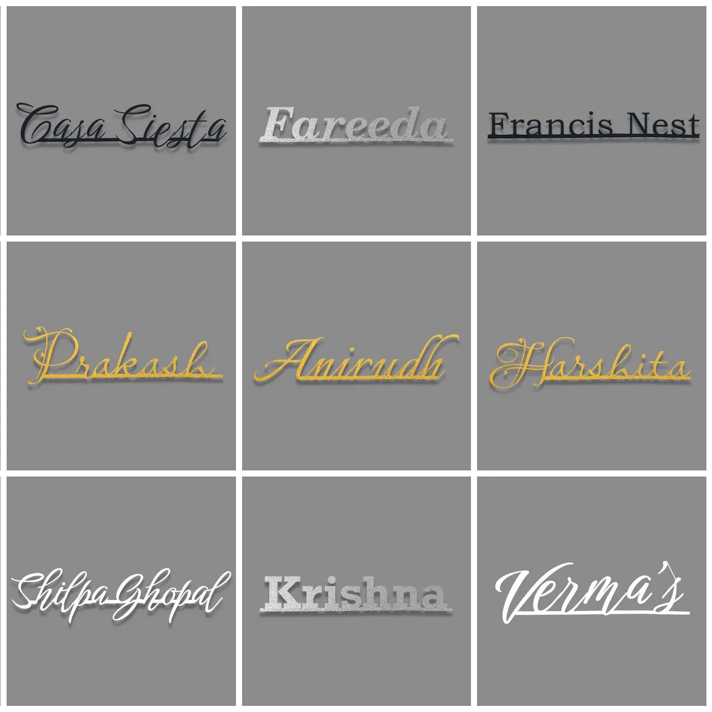 Personalized Modern Laser Cut Metal Name Plate for Home | Weatherproof Steel Design - Harshita Craft