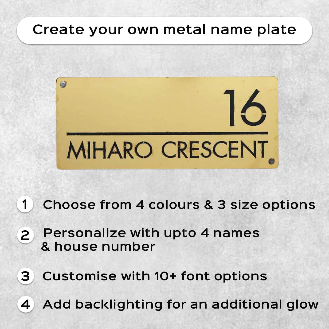 Personalized Stainless Steel Metal Name Plate for Home – Weatherproof Laser Cut Design - Harshita Craft
