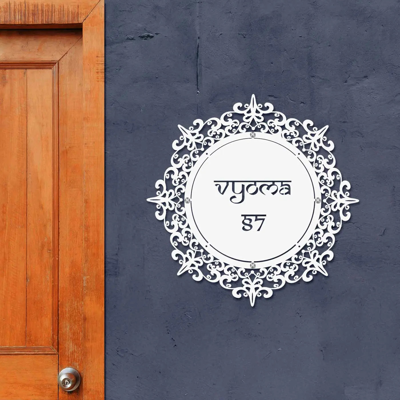 Personalized Laser Cut Round Metal Name Plate for Home - Harshita Craft