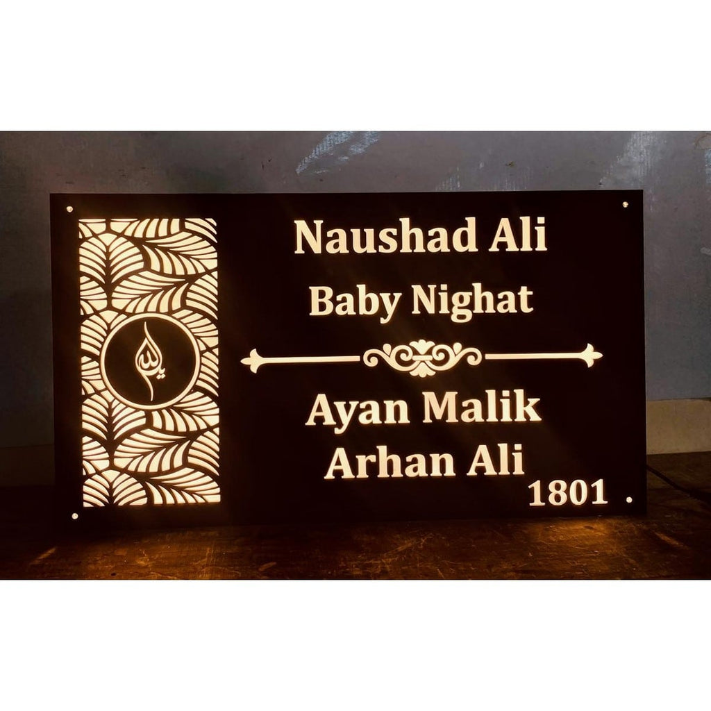 Warm White LED Acrylic Name Plate for Home - Harshita Craft