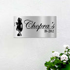 Personalized Lord Krishna Stainless Steel Metal Name Plate for Home - Harshita Craft