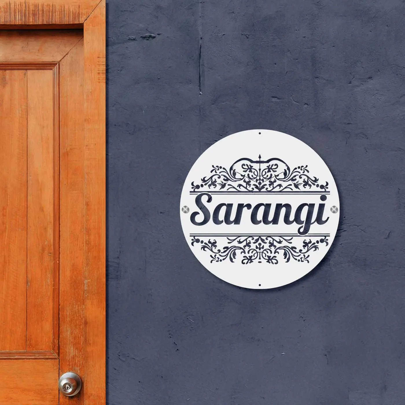 Personalized Laser Cut Round Metal Name Plate for Home - Harshita Craft