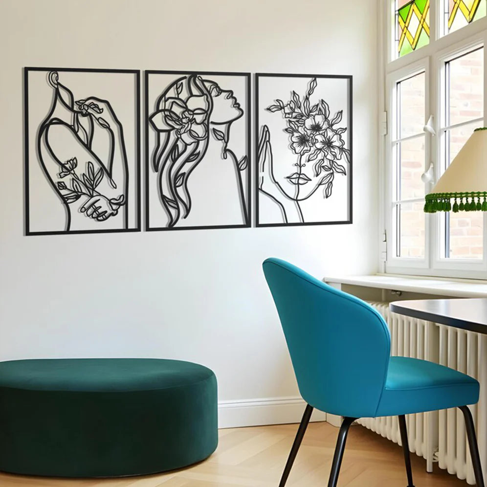 Abstract Woman With Flower Metal Wall Art