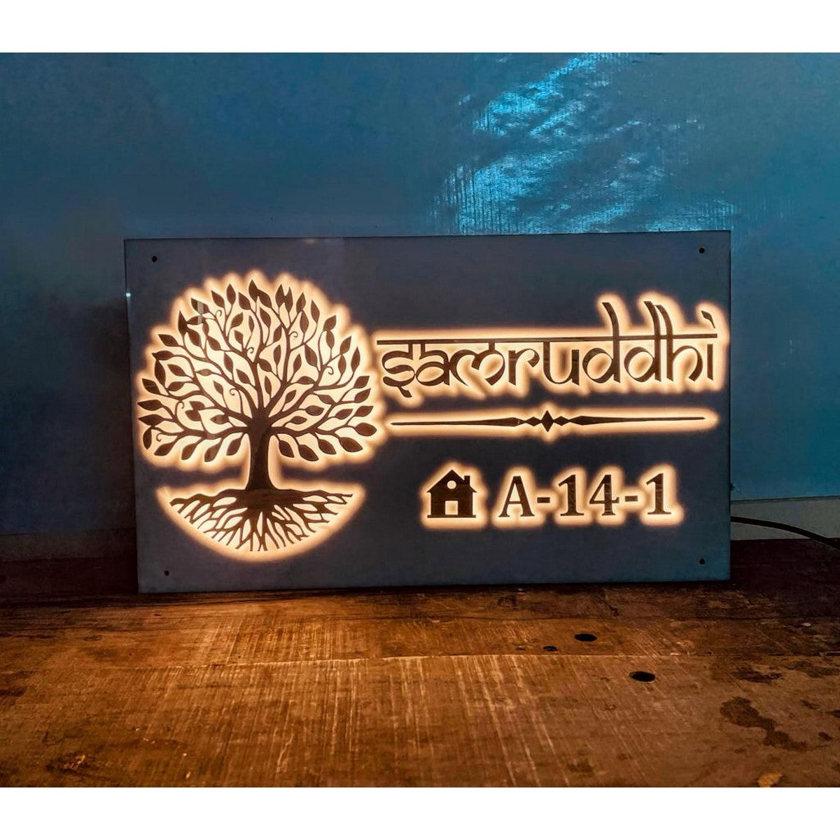 Embossed Letters Acrylic LED Name Plate for Home