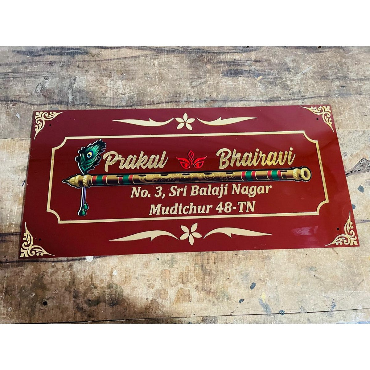 Brown and Golden Acrylic Personalised Name Plate for Home - Harshita Craft