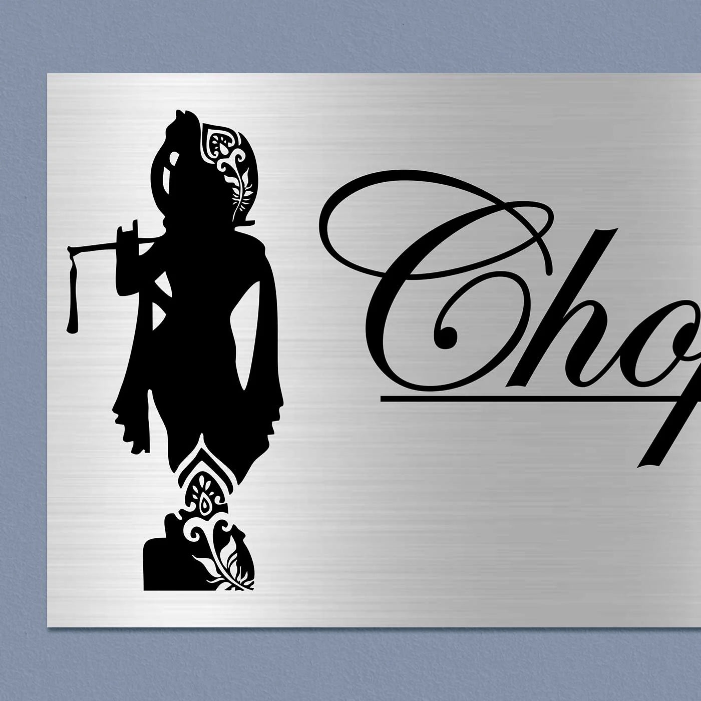 Personalized Lord Krishna Stainless Steel Metal Name Plate for Home - Harshita Craft