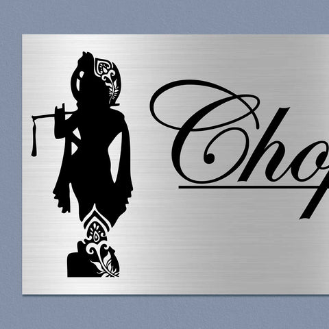 Personalized Lord Krishna Stainless Steel Metal Name Plate for Home