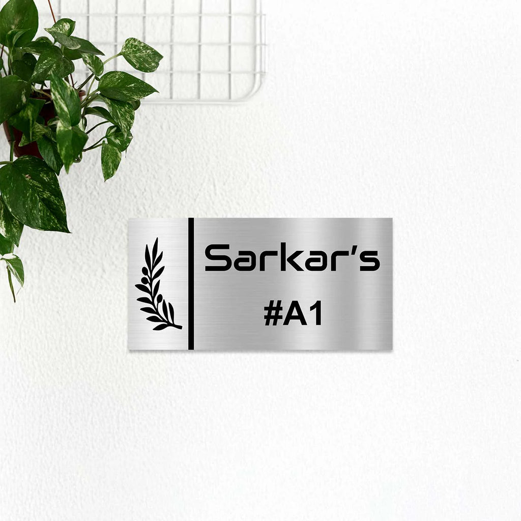 Personalized Leaf Theme Stainless Steel Metal Name Plate for Home & Outdoor - Harshita Craft
