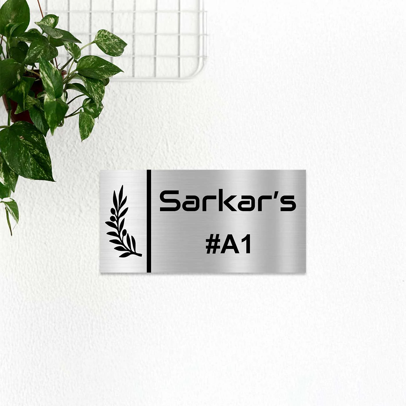 Personalized Leaf Theme Stainless Steel Metal Name Plate for Home & Outdoor - Harshita Craft
