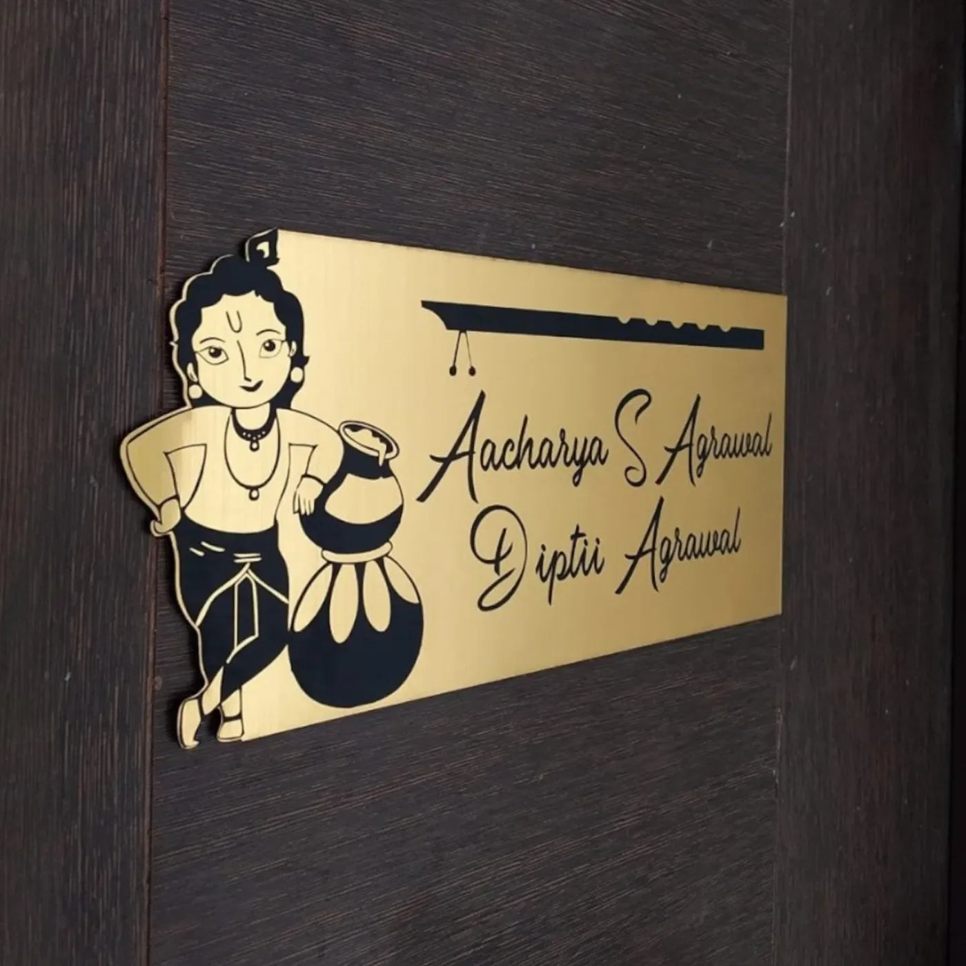 Personalized Metal Name Plate for Home – Krishna Theme Stainless Steel - Harshita Craft