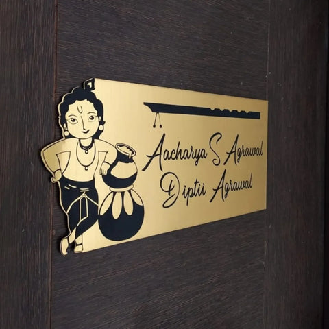 Personalized Metal Name Plate for Home – Krishna Theme Stainless Steel