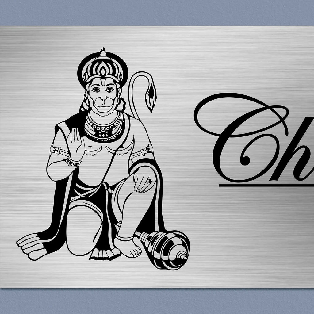 Personalized Hanuman Metal Name Plate for Home – Stainless Steel - Harshita Craft