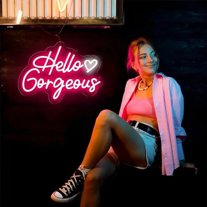 Hello Gorgeous Neon Light – LED Neon Light Board for Room & Bedroom - Harshita Craft