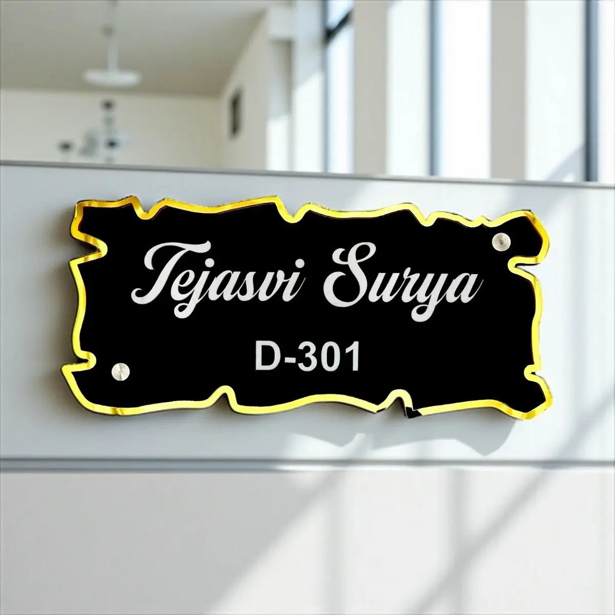 Wooden, White & Black ACP Acrylic Name Plate for Home | Custom Fancy Acrylic Name Plate Design - Harshita Craft