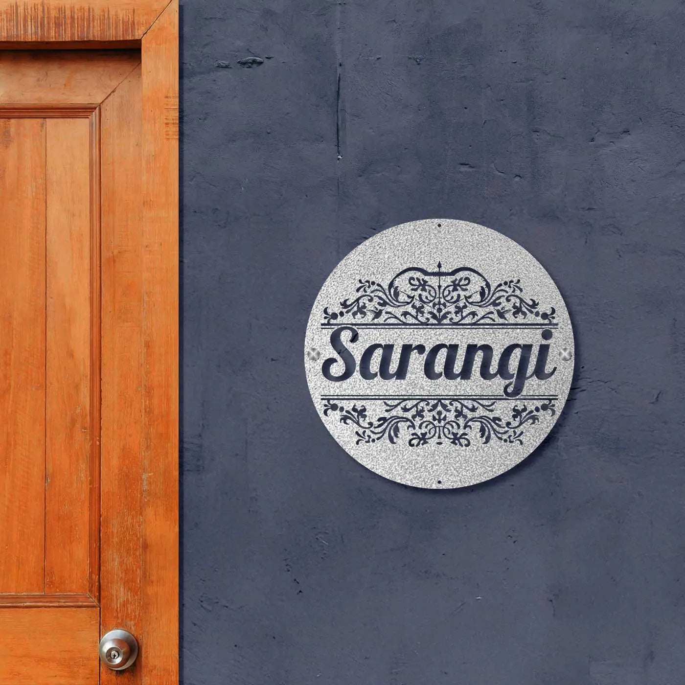Personalized Laser Cut Round Metal Name Plate for Home - Harshita Craft