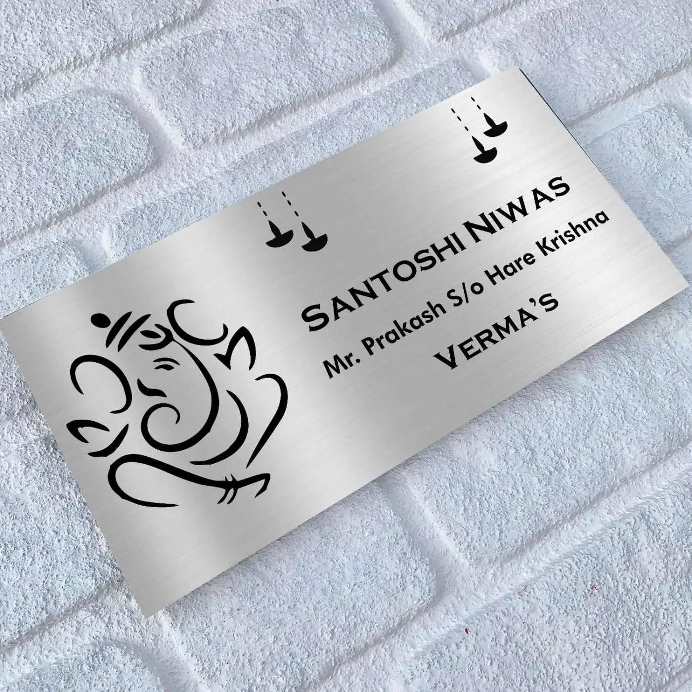 Personalized Ganesha & Diya Stainless Steel Metal Name Plate for Home | Custom Laser-Cut Design - Harshita Craft
