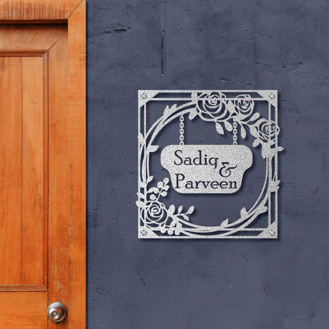 Personalized Metal Name Plate for Home – Rose Theme Steel Design