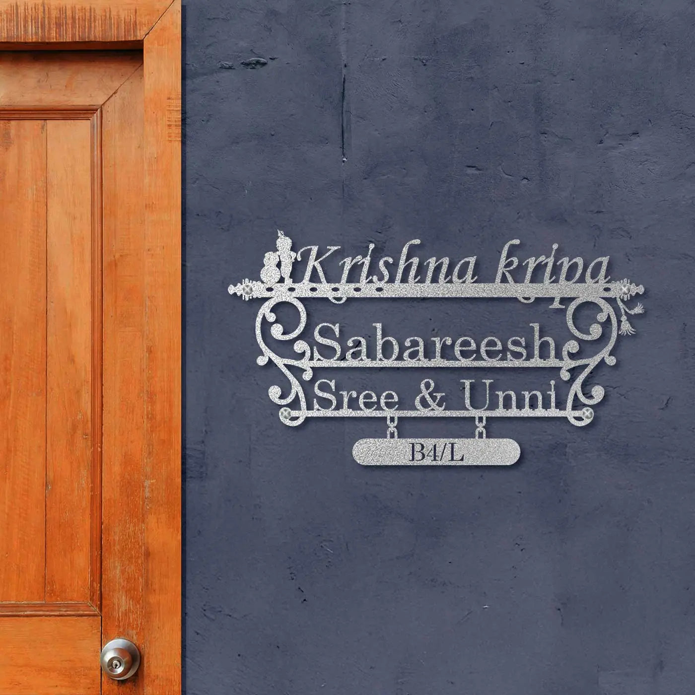 Personalized Laser Cut Little Krishna Metal Name Plate for Home - Harshita Craft
