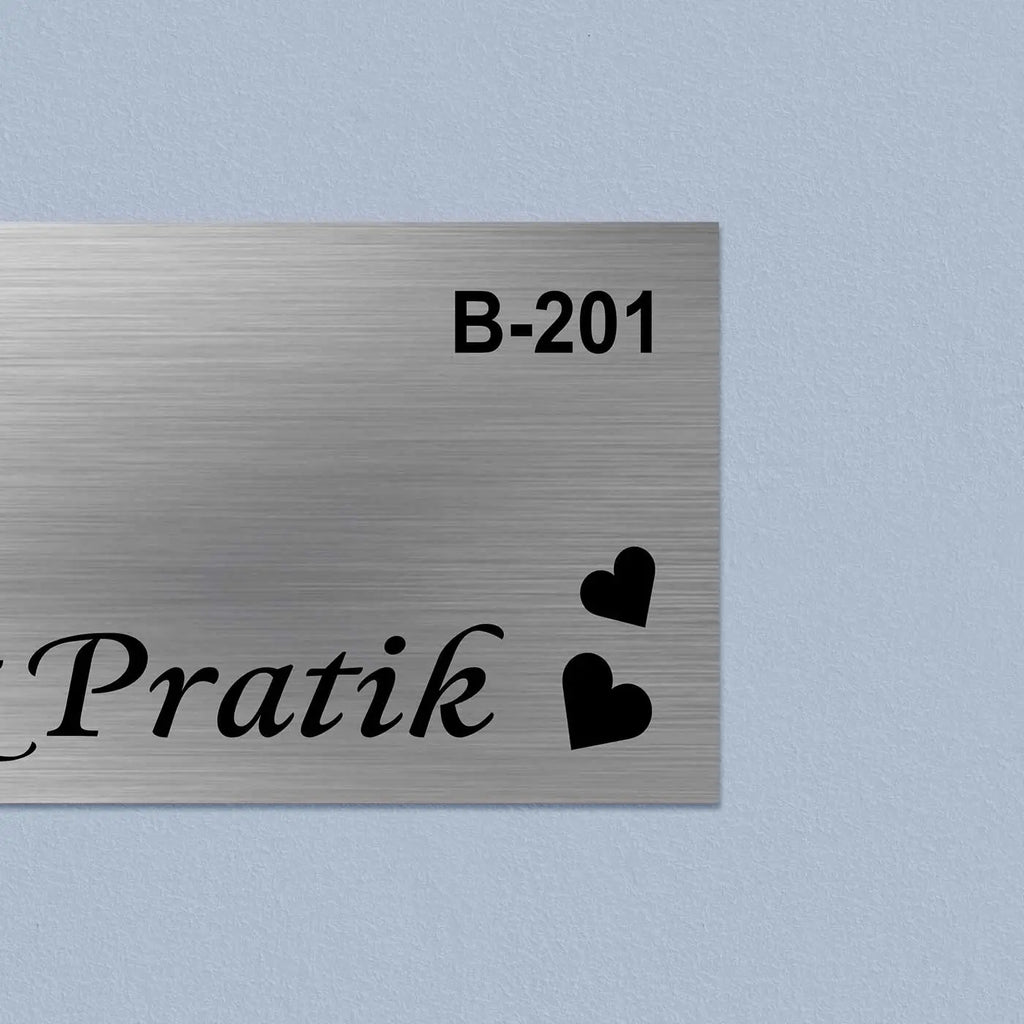 Personalized Love Theme Stainless Steel Metal Name Plate for Home Entrance - Harshita Craft