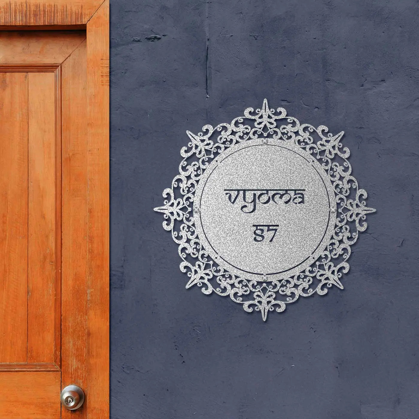 Personalized Laser Cut Round Metal Name Plate for Home - Harshita Craft