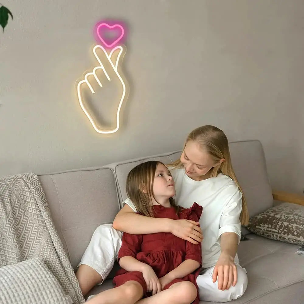 Korean Finger Heart Neon Light – LED Neon Light Board for Room & Bedroom - Harshita Craft