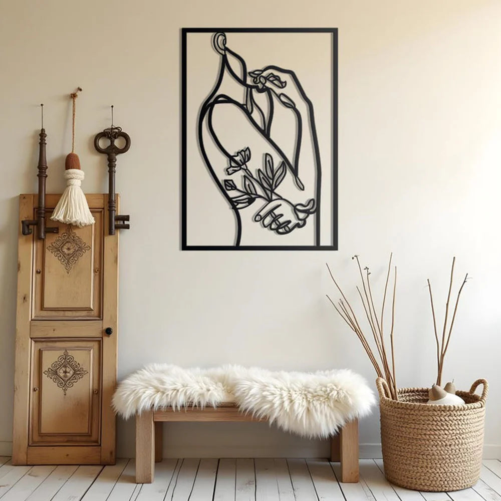 Women With Flower Line Art Metal Wall Art 