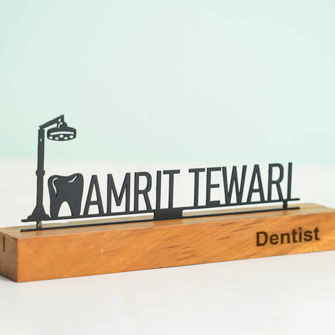 Personalized Minimal Desk Name Plate for Dentists – Metal & Wood