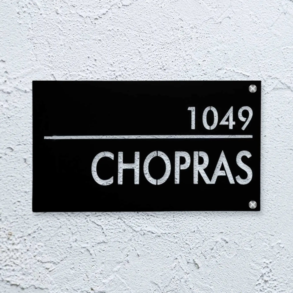 Personalized Waterproof Black Laser Cut Metal LED Name Plate for Home Entrance Outdoor - Harshita Craft