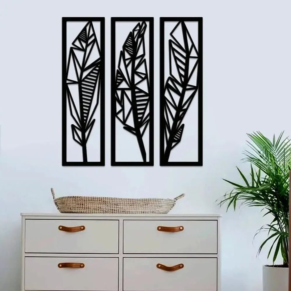Three Tropical Leaf Frame Metal Wall Art
