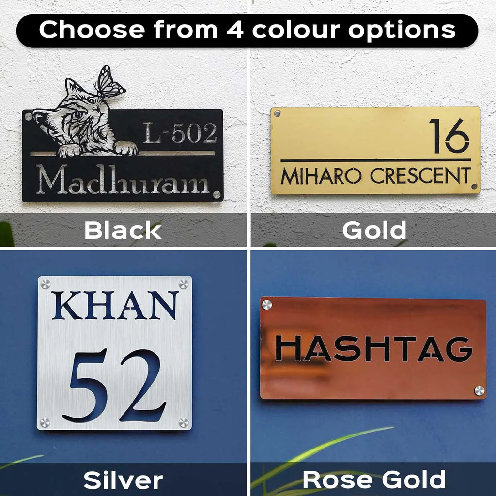Personalized Weatherproof Rectangle Stainless Steel Metal Name Plate for Home - Harshita Craft