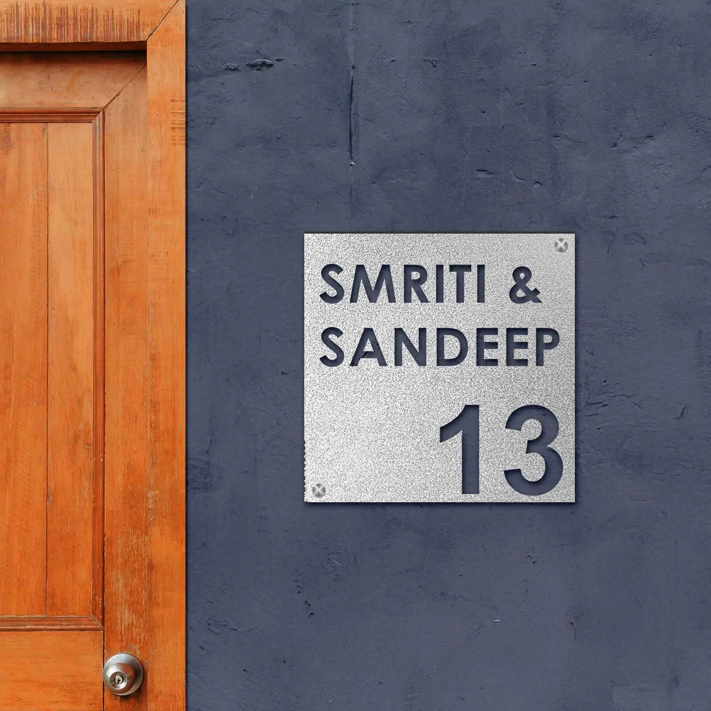 Personalized Laser Cut Square Steel Name Plate for Home Entrance - Harshita Craft