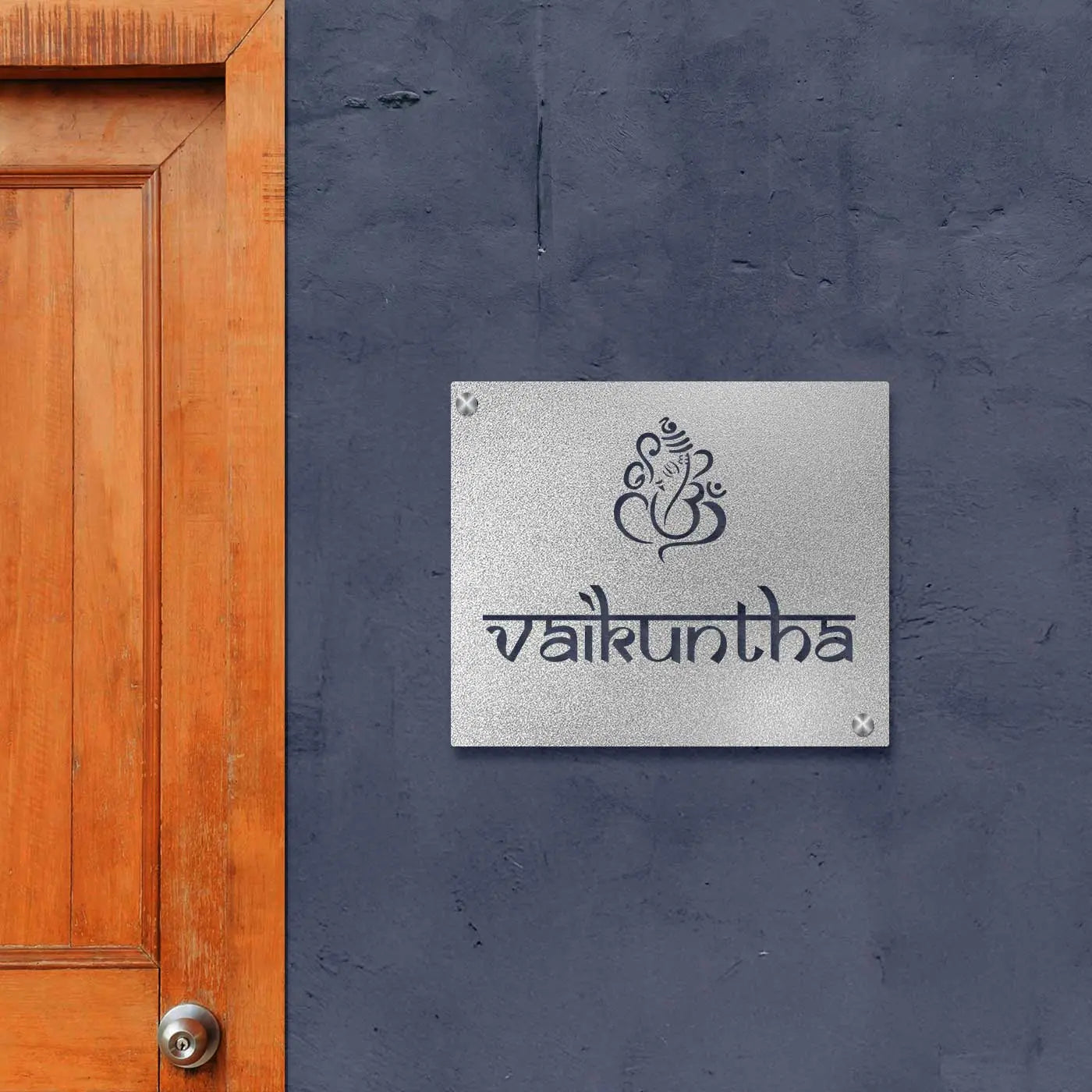 Personalized Laser Cut Ganesha Theme Metal Name Plate for Home - Harshita Craft