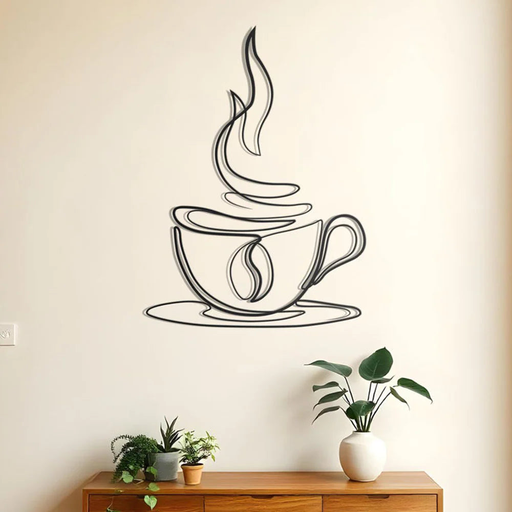 Coffee Cup Line Art Metal Wall Art