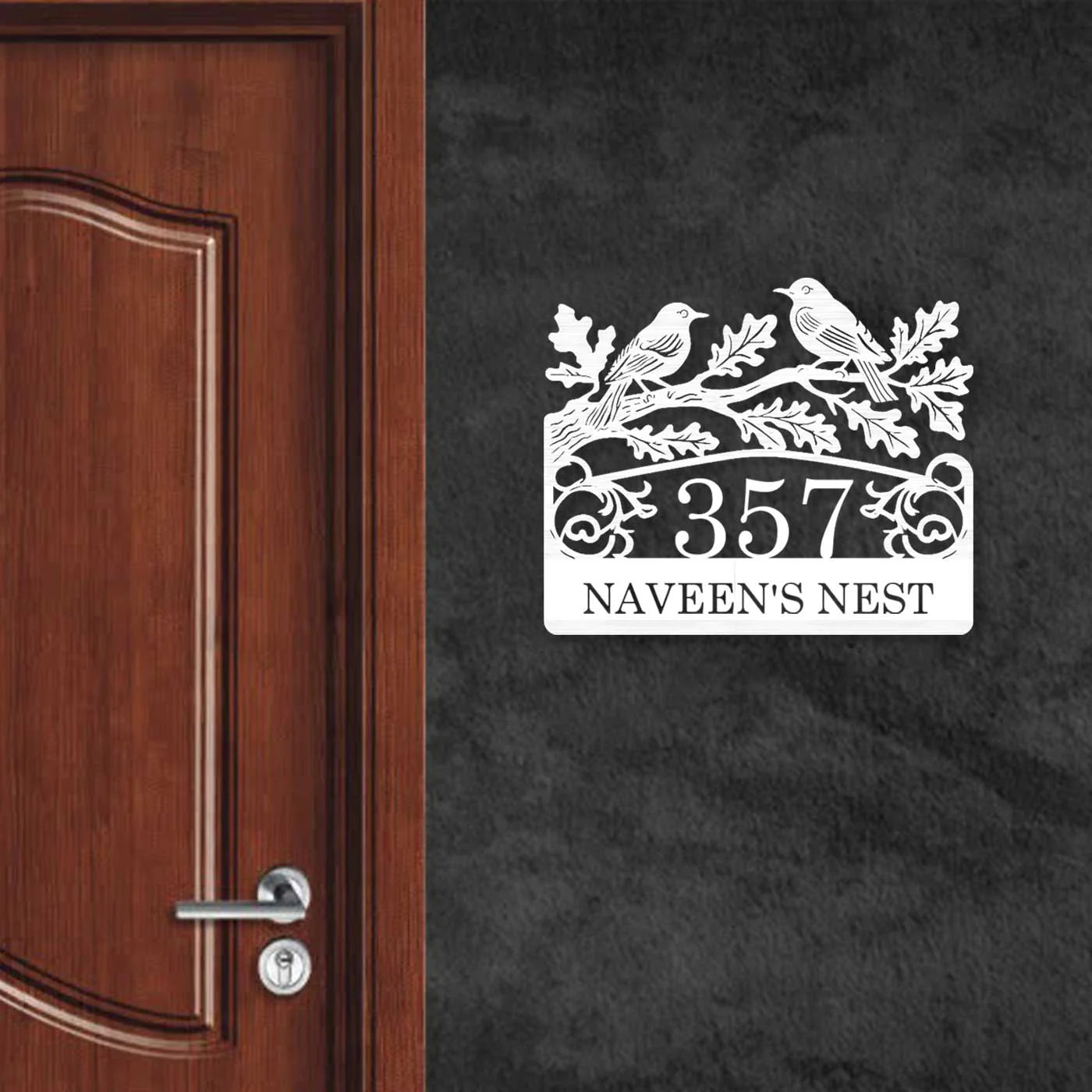 Personalized Metal Name Plate for Home – Birds Theme Laser Cut Steel - Harshita Craft