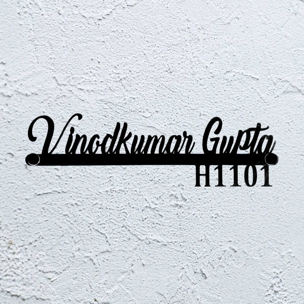 Personalized Waterproof Black LED Metal Name Plate for Home – Laser Cut Design - Harshita Craft