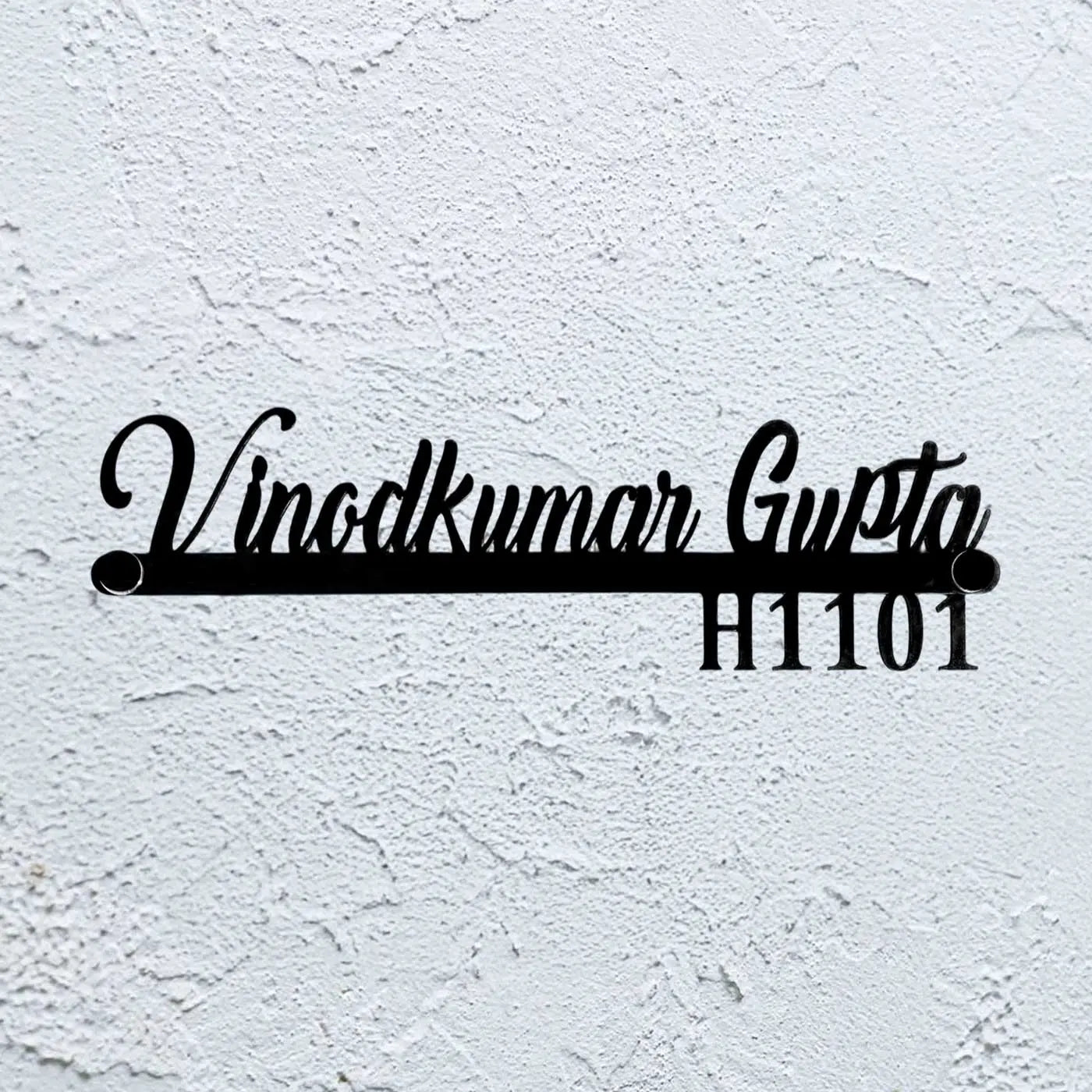 Personalized Waterproof Black LED Metal Name Plate for Home – Laser Cut Design - Harshita Craft