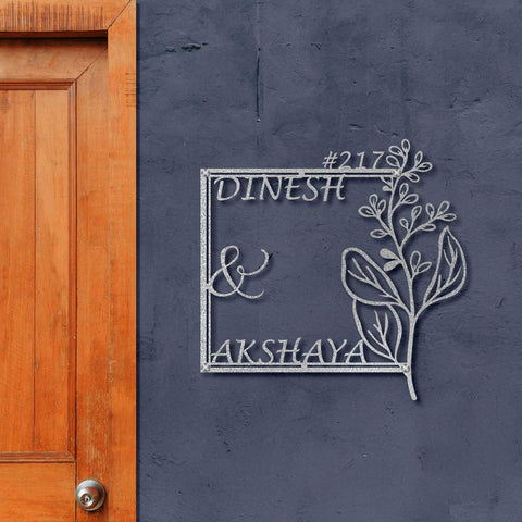 Personalized Floral Metal Name Plate for Home | Laser Cut Steel Design