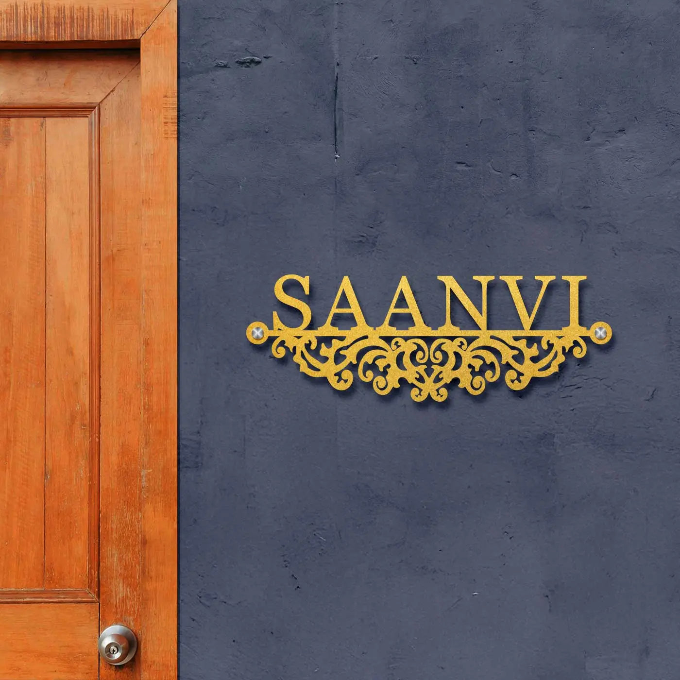 Personalized Laser Cut Minimalist Metal Name Plate for Home - Harshita Craft