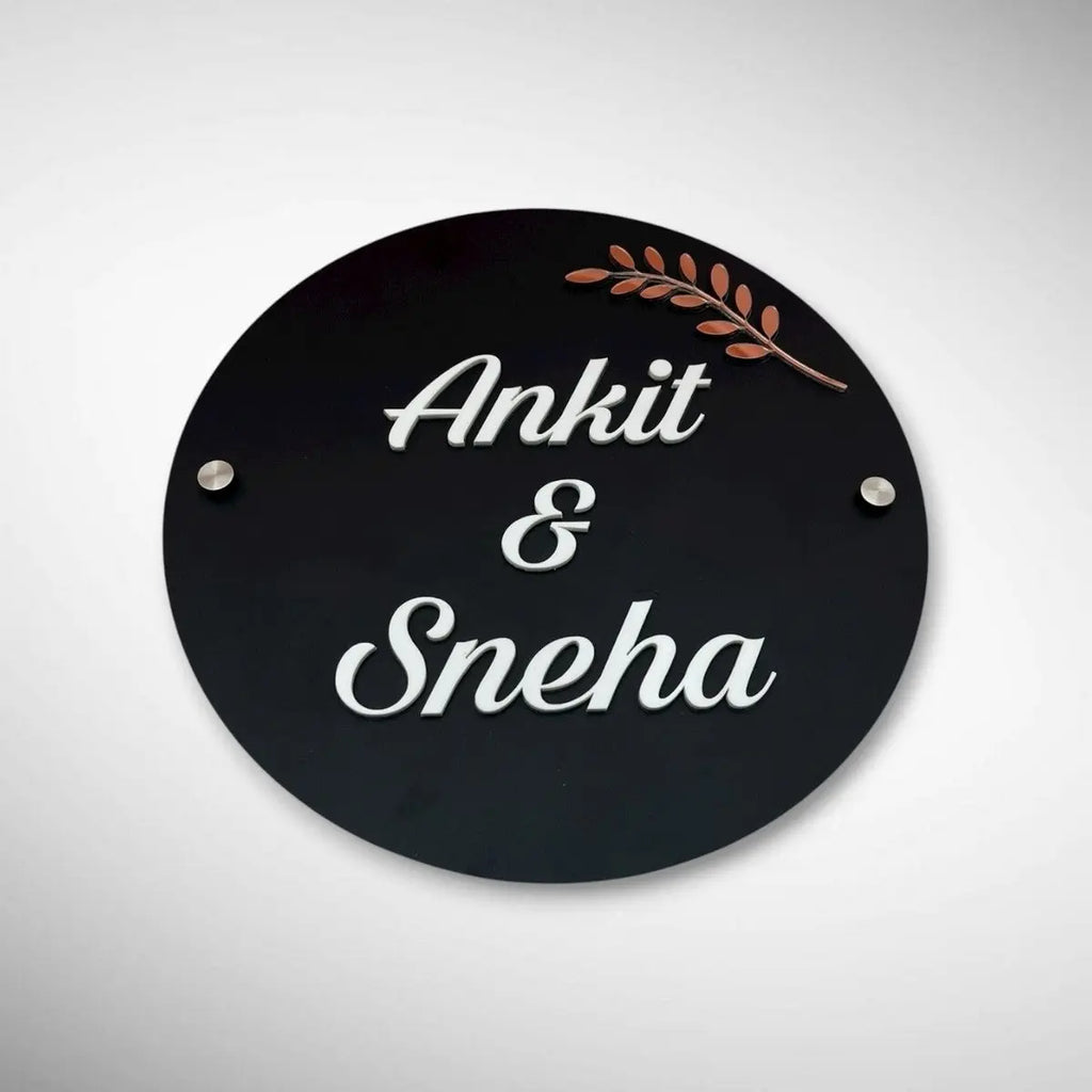 White & Wooden Acrylic Name Plate for Home | Custom Fancy Acrylic Name Plate Design - Harshita Craft