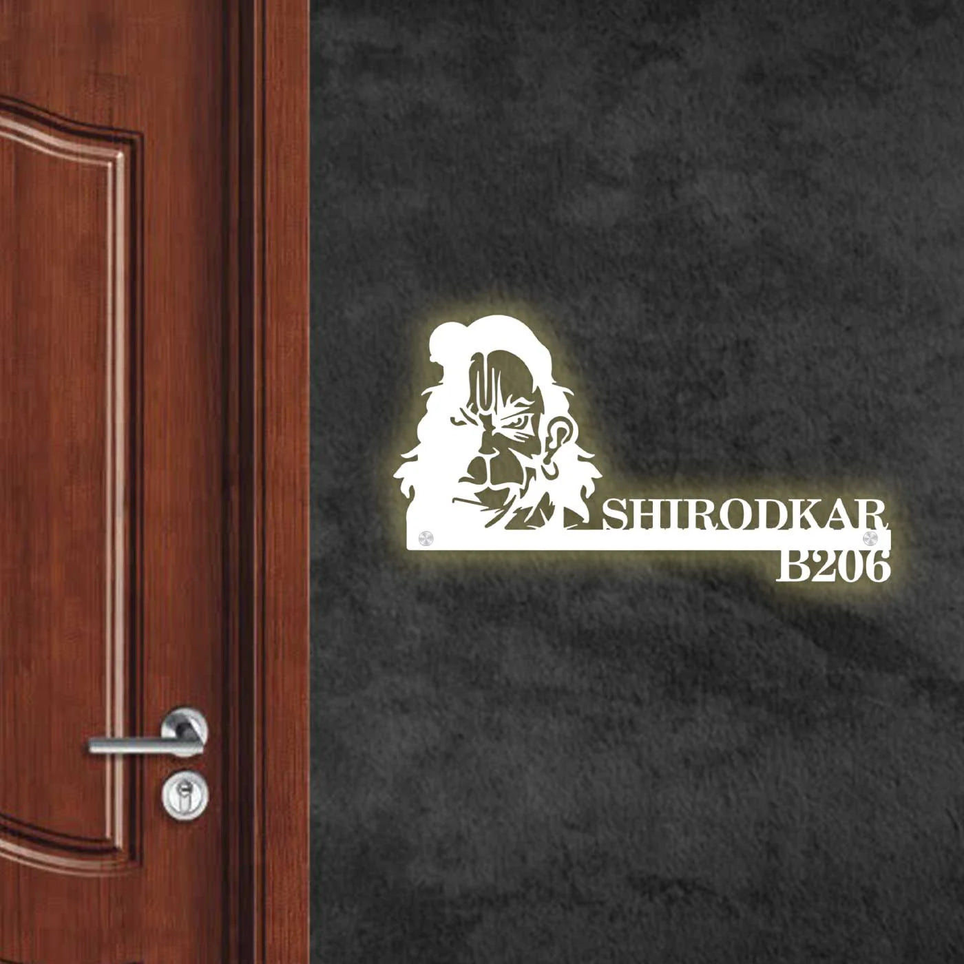 Personalized Hanuman Metal Name Plate for Home | Laser Cut Design - Harshita Craft