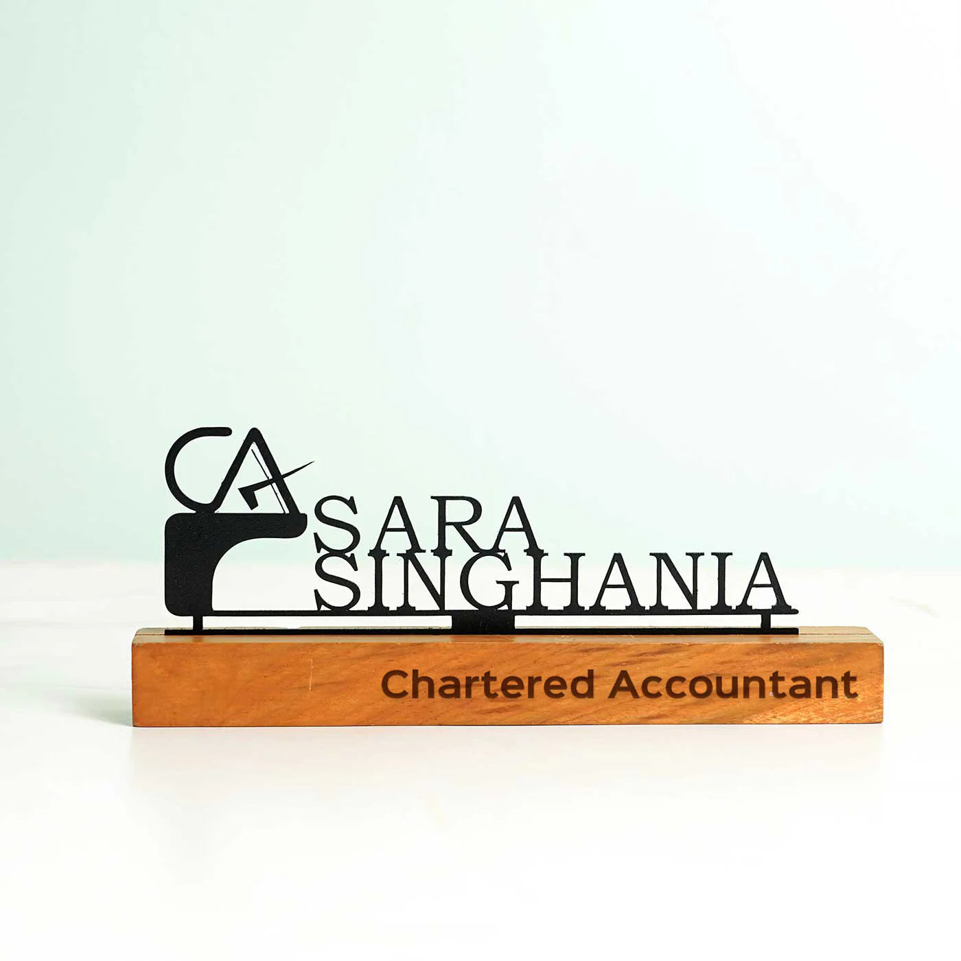 Personalized Desk Metal Name Plate for Chartered Accountant - Harshita Craft