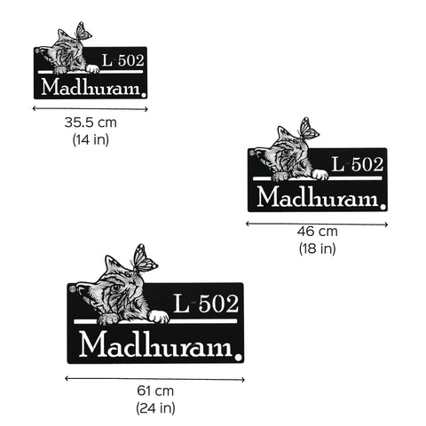 Personalized Cat Theme Metal Name Plate for Home | Weatherproof Design