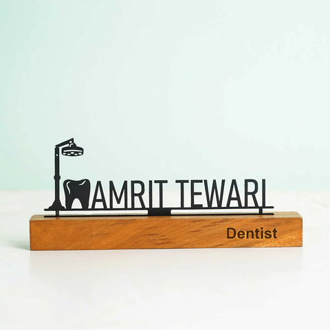 Personalized Minimal Desk Name Plate for Dentists – Metal & Wood