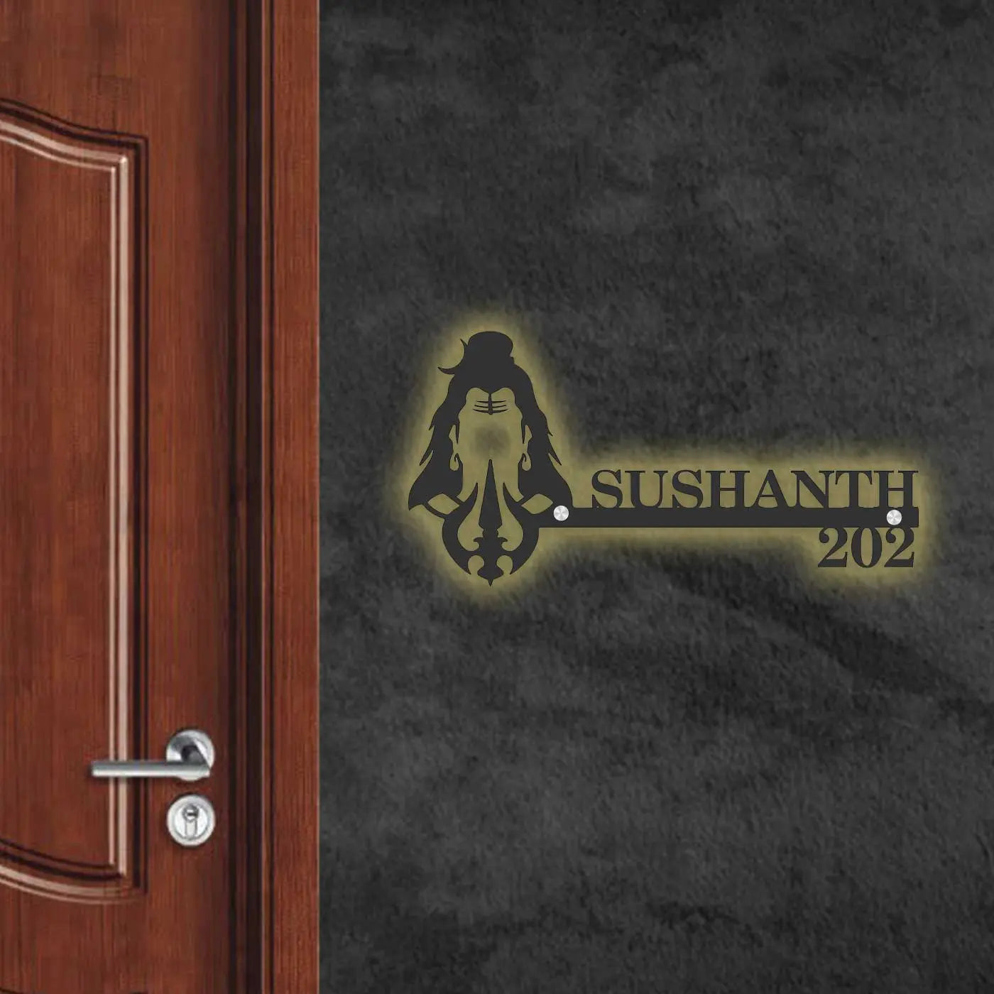 Personalized Shiva Face Laser Cut Metal Name Plate for Home - Harshita Craft