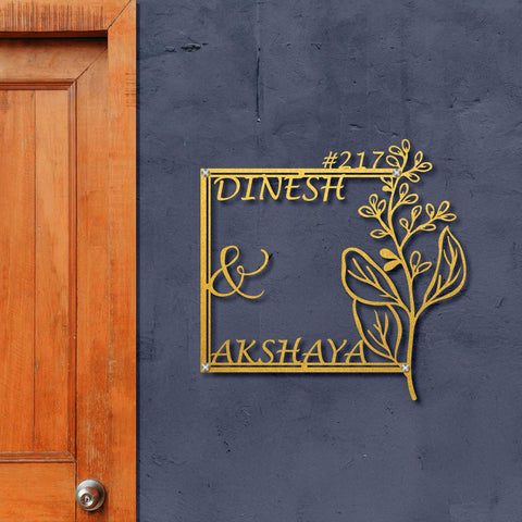 Personalized Floral Metal Name Plate for Home | Laser Cut Steel Design