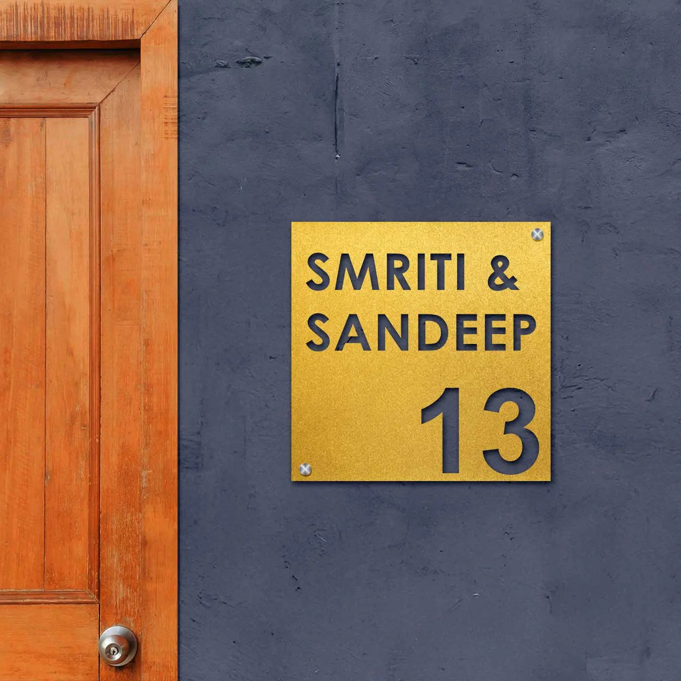 Personalized Laser Cut Square Steel Name Plate for Home Entrance - Harshita Craft